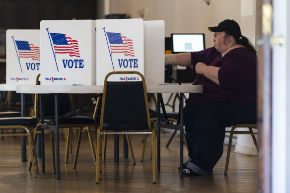 A voter marks their ballot at a polling place in Bristol, Pennsylvania.