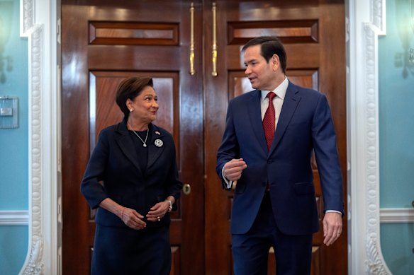 Prime Minister Kamla Persad-Bissessar with US Secretary of State Marco Rubio in Washington last month.