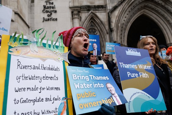 Protests in February about Thames Water’s debt restructuring approval amid calls to bring it back into public hands.