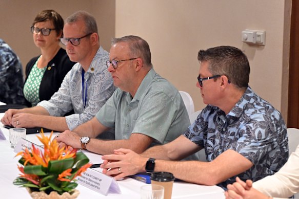Australia’s Prime Minister Anthony Albanese at a bilateral meeting during the 55th Pacific Islands Forum Leaders Meeting in Palau.