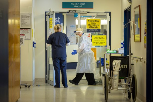 The COVID-19 ward at the Austin Hospital in Heidelberg. Federal Health Minister Greg Hunt has formally refused a plea from Victoria and other states for fresh funding deals to help cope with the Delta outbreaks.