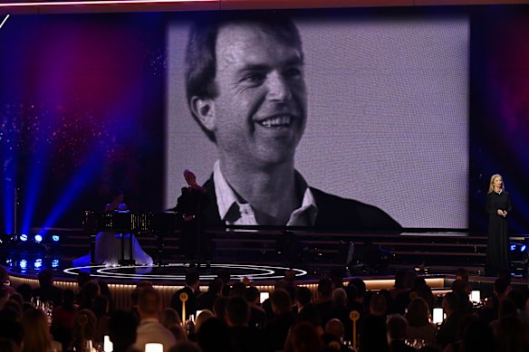 Katie Noonan onstage during the In Memorium segment honouring Sam Neill at the Logie Awards on Sunday night.