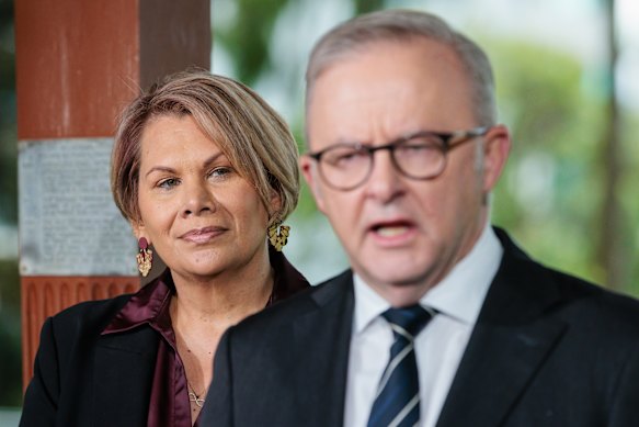 Cox with Prime Minister Anthony Albanese on Monday, announcing she would be joining the Labor Party from the Greens.