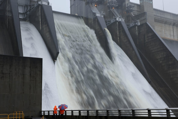 Warragamba Dam was spilling 600 gigalitres by Wednesday evening.