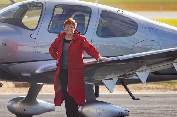 Hanson with the plane given to her by Gina Rinehart.