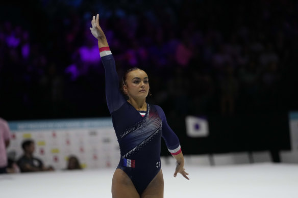 Coline Devillard competing in the vault during last year’s Artistic Gymnastics World Championships in Antwerp.