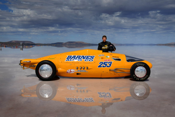 Eddie Zeller with his Lakester “Belly Tank” made from the reserve fuel tank of a B-52 bomber aircraft.