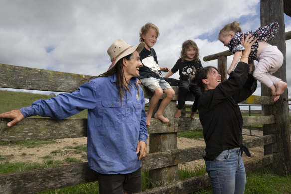 Stuart and Amber McWilliam with their children Hendrix, Nix and Amber, travelled from Laggan, near Crookwell, for the field day.