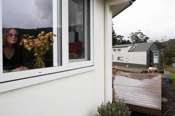 Jazz Mozzi in her small home on a site she shares with another woman who lives in a tiny house.