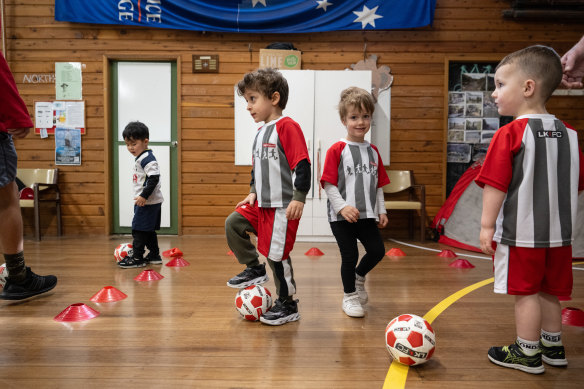 A Little Kickers soccer training program in Concord on Friday.