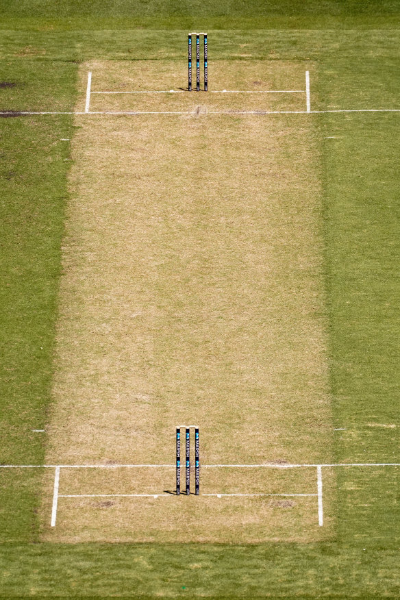 The MCG pitch after it was decided it was unsafe to continue play during a Sheffield Shield match in early December.