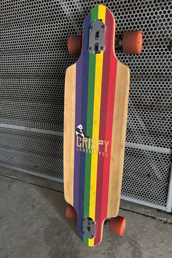 Tu’s longboard. She said she just wanted to skate on a flat surface comfortably without falling