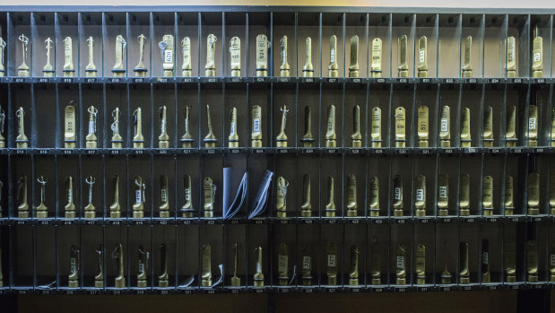 The keys of unbooked rooms at the hotel's reception desk.