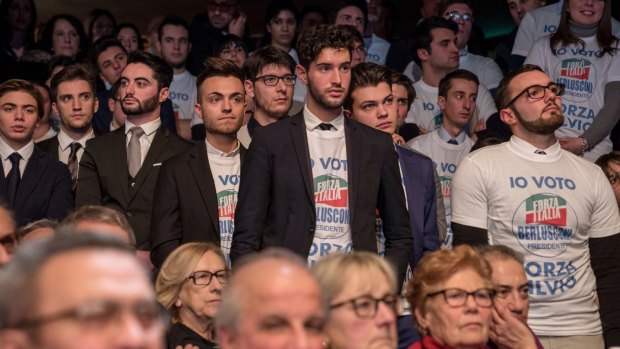 Forza Italia supporters at a campaign event in Milan.