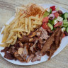 The yeeros plate with fresh-cut chips and Greek salad.