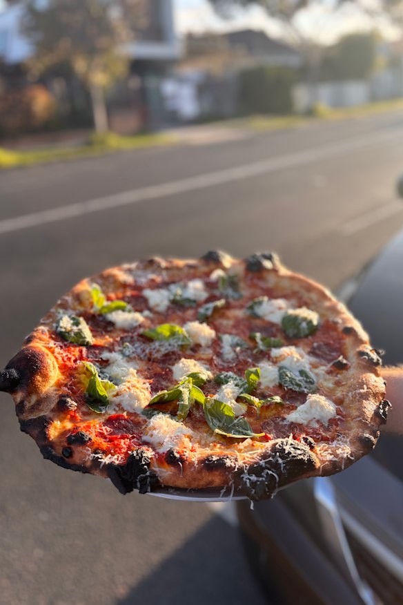 Mozzarella, tequila sauce, pepperoni, stracciatella, basil, hot honey and pecorino.