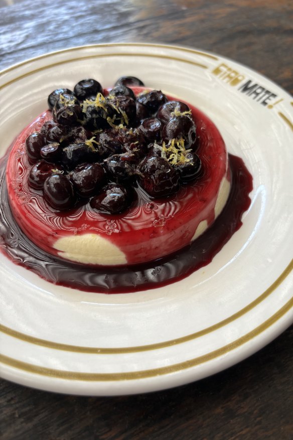 Buttermilk panna cotta with blueberries and lemon. 