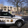 A US Secret Service police vehicle is parked outside of the Israeli Embassy.