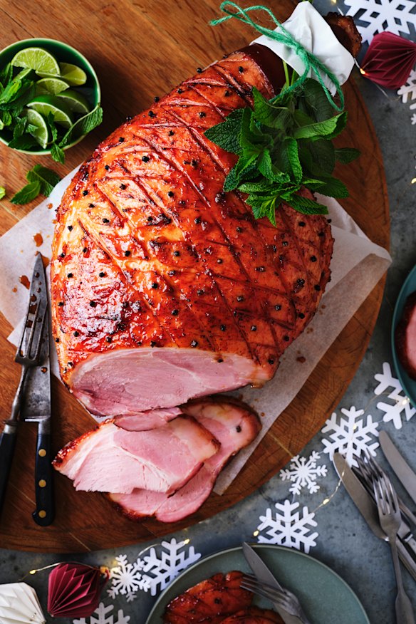 Rum and ginger glazed ham.