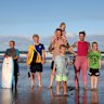 NSW South Coast couple Steph Powell, 39, and husband Mark Powell, 40, with their five sons (L-R): Harlo, 11, Taj, 13, Bodhi, 3, Sabre, 7, Hendrix, 9. Steph says she would have more children if they didn’t grow up. 