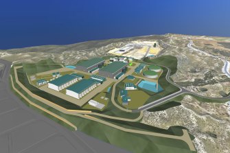 A mock-up of the new Alkimos Seawater Desalination Plant to be built in Perth’s north by 2030.
