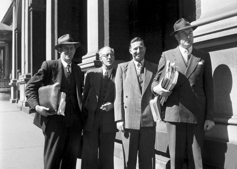The future prime minister Gough Whitlam QC, right, assisting the commissioner at the Liquor Royal Commission at the Supreme Court in Sydney in 1952.