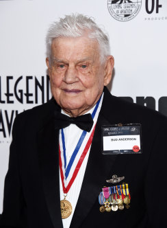 Bud Anderson arrives at the 16th Annual Living Legends of Aviation Awards in 2019.
