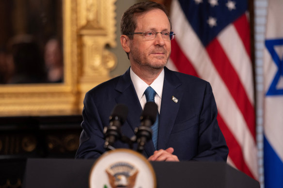 İsrail Devlet Başkanı Isaac Herzog, 19 Temmuz'da Washington'daki Eisenhower İdari Ofis Binasında.