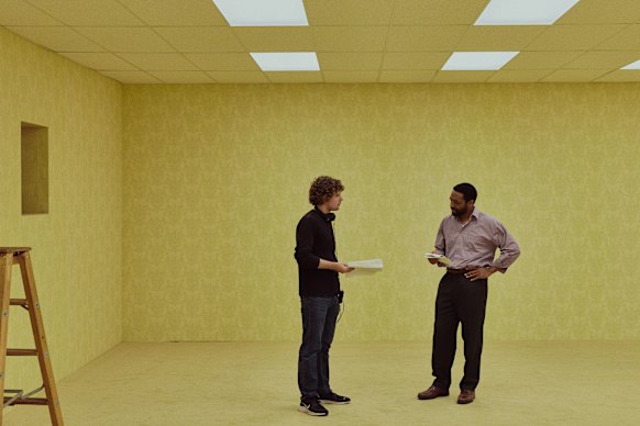 Kane Parsons (left) and Chiwetel Ejiofor (right) on the set of Backrooms.