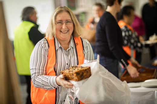 Patricia Surkitt, with one of her fruit cakes.