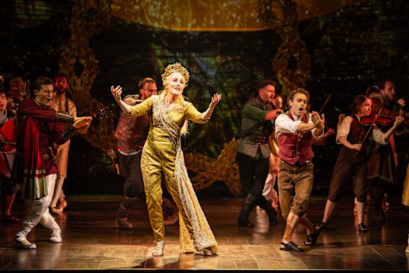 The merriment of this high-energy, 32-person production can’t be overstated.