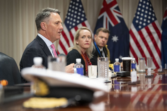 Defence Minister Richard Marles speaks during a meeting in Washington DC last week. 
