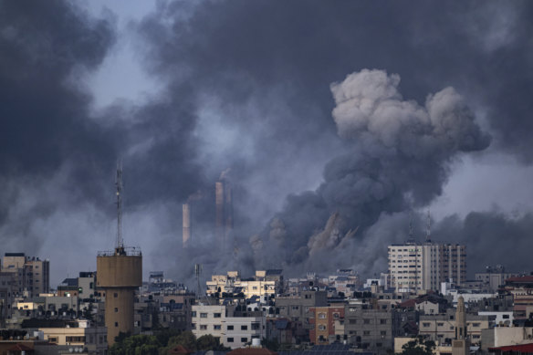 Smoke rises following an Israeli airstrike in Gaza City.