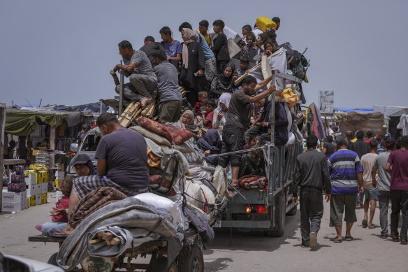 Palestinians fleeing from the southern Gaza city of Rafah during an Israeli ground and air offensive in the city in May.