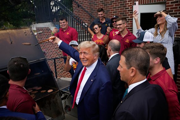 Donald Trump, seen cooking a hamburger, is a champion of the US cattle industry.