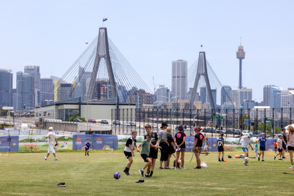 The new parkland above the Rozelle interchange opened on Sunday.