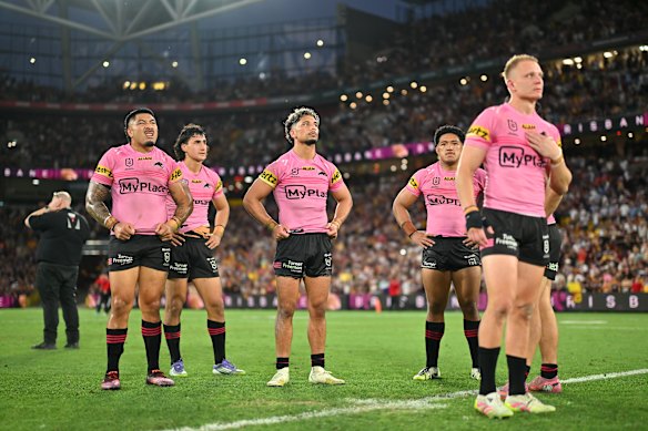 Panthers players after losing the preliminary final to Brisbane last year. Under the new plan, they would back up for a third-place play-off before the grand final.