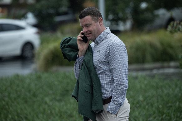 South Sydney chief executive Blake Solly arrives at Heffron Park on Wednesday morning.