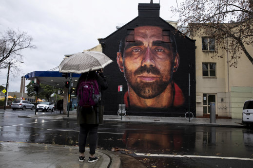 A mural of former AFL Sydney Swans Player Adam Goodes in Surry Hills, Sydney.