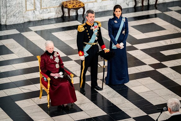 From left, Queen Margrethe, Crown Prince Frederik and Crown Princess Mary.