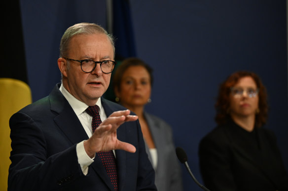 Australian Prime Minister Anthony Albanese after a national cabinet meeting in May 2023 to discuss domestic violence. 