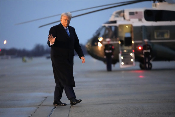President Donald Trump prepares to board Air Force One on Friday, en route to his Florida estate.
