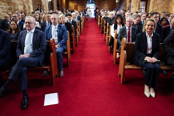 Prime Minister Anthony Albanese and Opposition leader Sussan Ley take their seats for an ecumenical service for the commencement of Parliament at St Paul’s Anglican Church in Canberra.