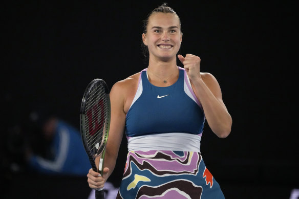 Aryna Sabalenka is into her first Australian Open final, though she is unable to compete under the Belarusian flag.