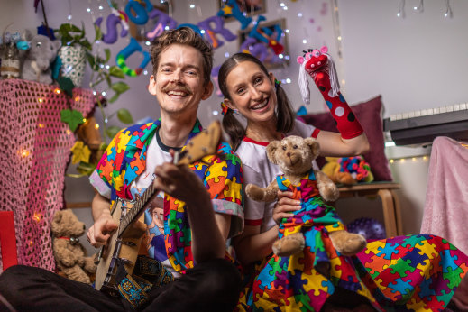 ‘We couldn’t stop laughing’: Anthony Craig and wife Lauren Jimmieson Craig practise for their Story Surprise children’s segments.