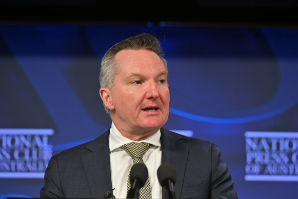 Energy Minister Chris Bowen at the National Press Club in Canberra on Wednesday.