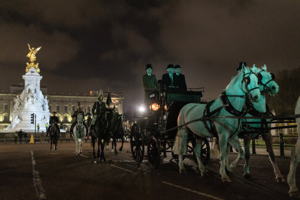 Carriages in The Mall, London, during a rehearsal for the coronation of King Charles III.