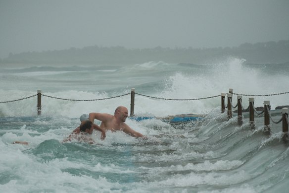 Waves pound the Dee Why ocean pool on the northern beaches.