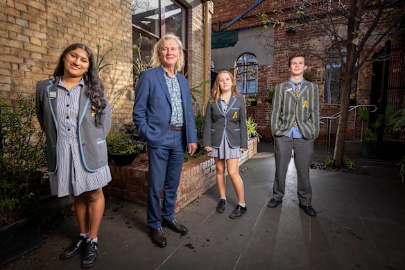Principal Steve Cook, Ditya Chaudhary, Salome Umbach and Felix Hessel at the college’s dedicated year 9 campus.
