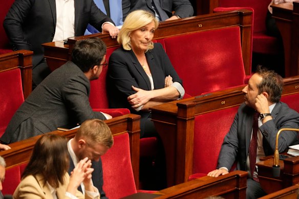 Marine Le Pen reacts at the National Assembly during a session on Tuesday.